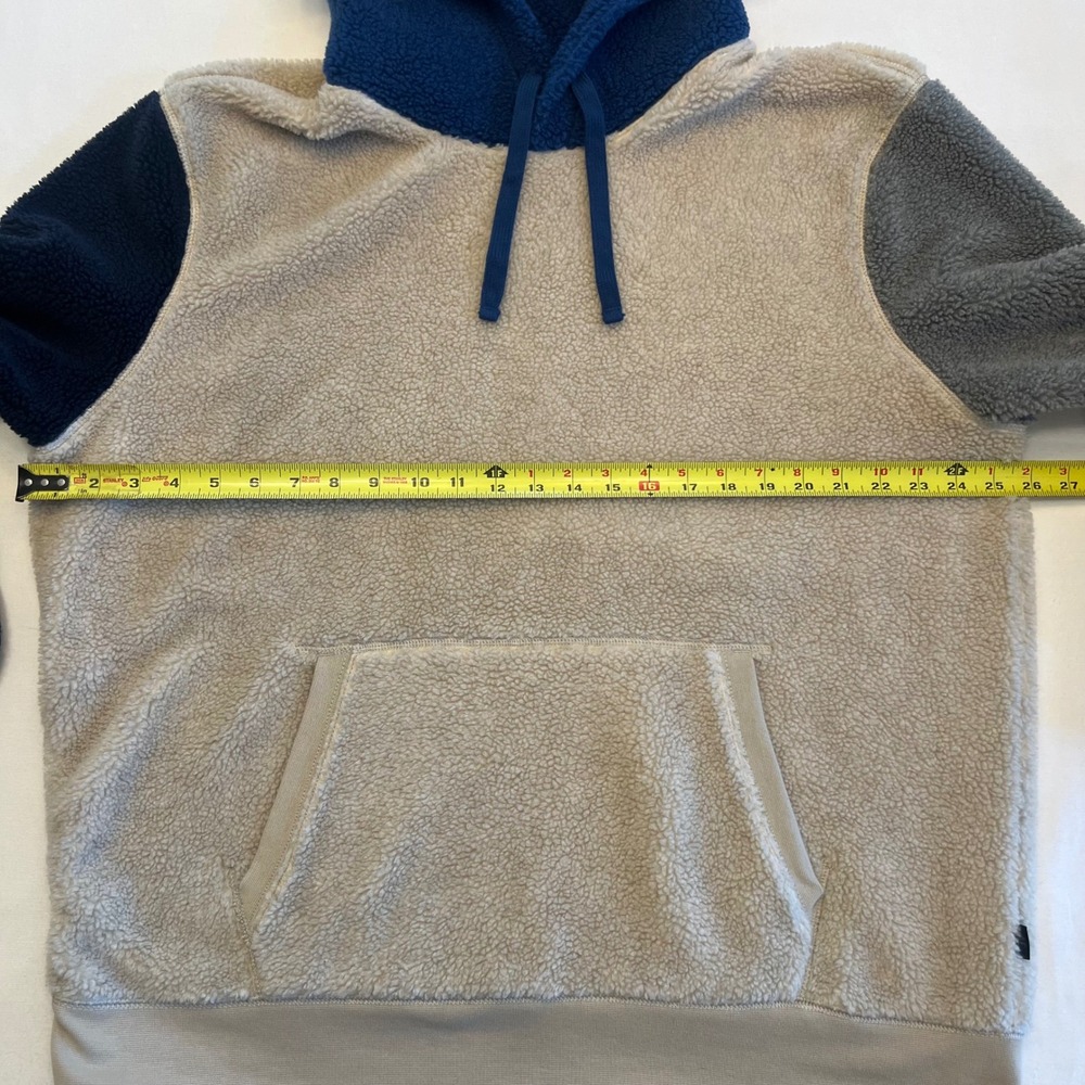 American Eagle Navy Tan‎ Gray Color Block Sherpa Fleece Men's Hoodie Size XL - Picture 6 of 10